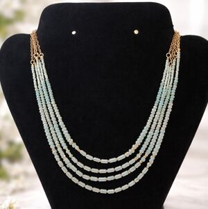 Elegant Multi-Strand Aqua Beaded Statement Necklace
